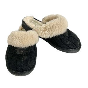 UGG Cable-Knit Black Shearling Slipper Size 6